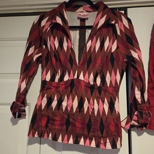 Pinup Couture Pink & Brown Harlequin LAUREN TOP Size M